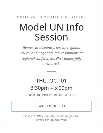 Model UN Info Session — School Clubs flyer template