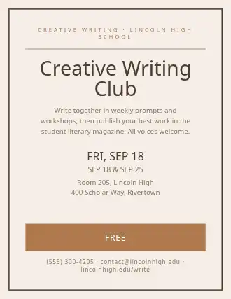 Creative Writing Club — School Clubs flyer template
