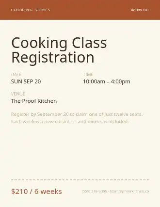 Cooking Class Registration — Signups flyer template