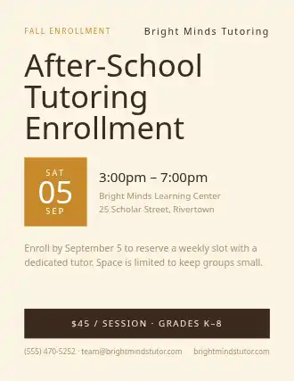 After-School Tutoring Enrollment — Signups flyer template