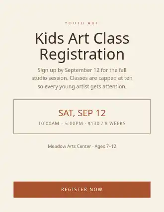 Kids Art Class Registration — Signups flyer template