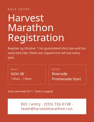 Harvest Marathon Registration — Signups flyer template