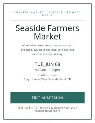 Seaside Farmers Market — Farmer Markets flyer template