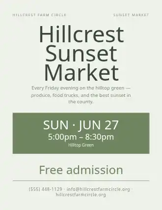 Hillcrest Sunset Market — Farmer Markets flyer template