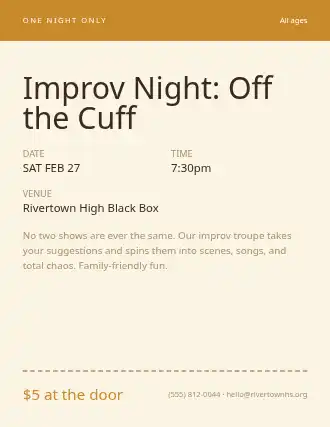 Improv Night: Off the Cuff — School Plays flyer template