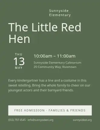 The Little Red Hen — School Plays flyer template