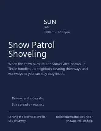 Snow Patrol Shoveling — Kid Ventures template