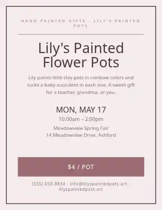 Lily's Painted Flower Pots — Kid Ventures flyer template