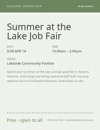 Summer at the Lake Job Fair — Job Fairs flyer template