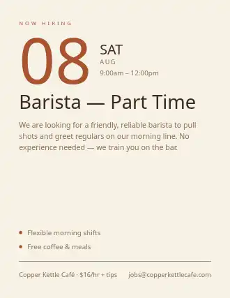 Barista — Part Time — Jobs template