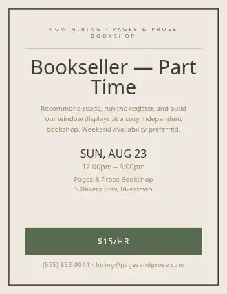 Bookseller — Part Time — Jobs flyer template