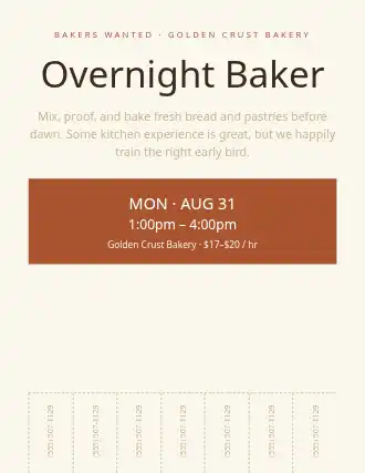 Overnight Baker — Jobs flyer template
