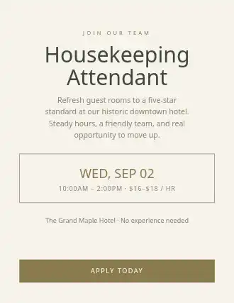 Housekeeping Attendant — Jobs flyer template