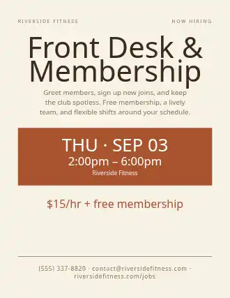 Front Desk & Membership — Jobs flyer template