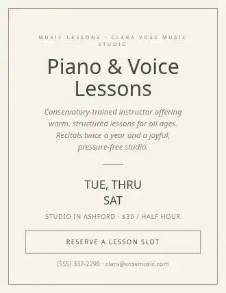 Piano & Voice Lessons — Services Offered template