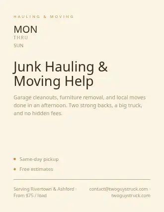 Junk Hauling & Moving Help — Services Offered flyer template