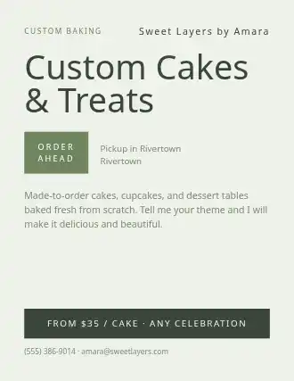 Custom Cakes & Treats — Services Offered flyer template