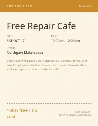 Free Repair Cafe — Free Services flyer template