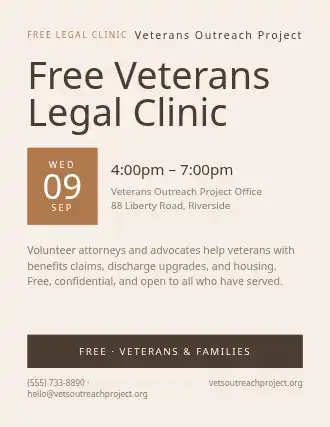 Free Veterans Legal Clinic — Free Services flyer template