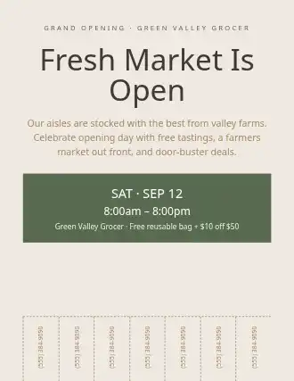 Fresh Market Is Open — Grand Openings flyer template