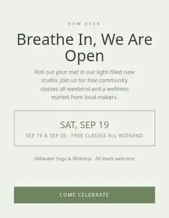 Breathe In, We Are Open — Grand Openings flyer template
