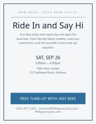 Ride In and Say Hi — Grand Openings flyer template