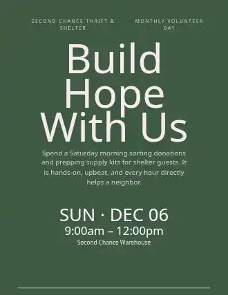 Build Hope With Us — Homeless Shelters flyer template