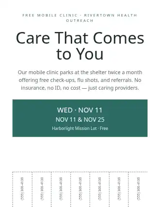 Care That Comes to You — Homeless Shelters flyer template