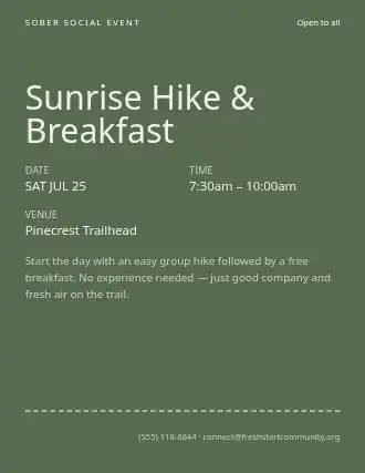 Sunrise Hike & Breakfast — Addiction Recovery flyer template