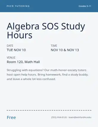Algebra SOS Study Hours — Study Groups flyer template