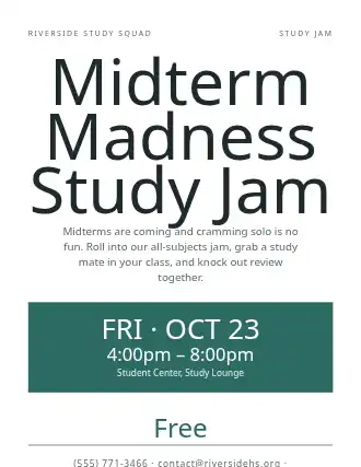 Midterm Madness Study Jam — Study Groups flyer template