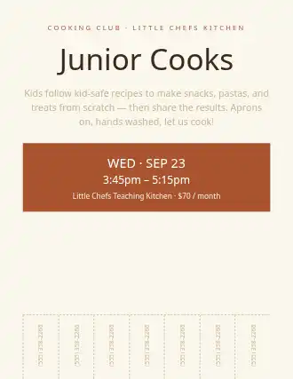 Junior Cooks — After School Programs flyer template