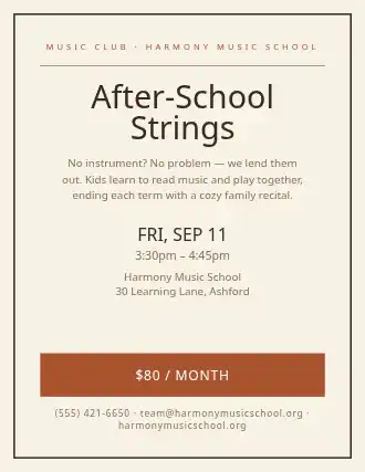 After-School Strings — After School Programs flyer template