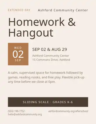Homework & Hangout — After School Programs flyer template
