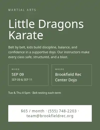 Little Dragons Karate — After School Programs flyer template