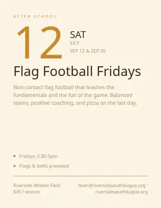 Flag Football Fridays — After School Programs flyer template