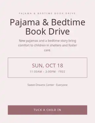 Pajama & Bedtime Book Drive — Drives flyer template