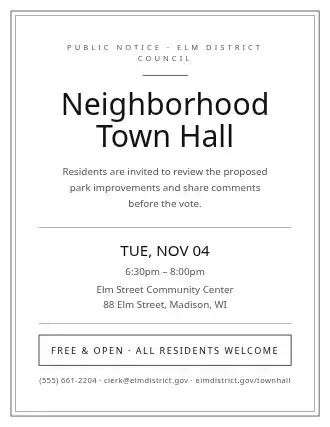 Neighborhood Town Hall — Print Ready template