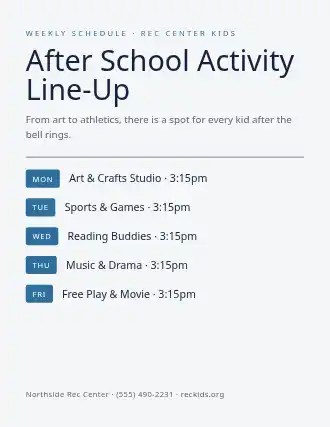 After School Activity Line-Up — After School Programs flyer template