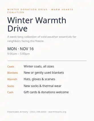 Winter Warmth Drive — Donations Drives flyer template