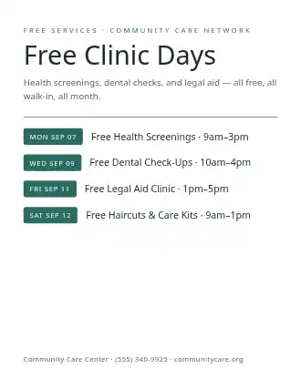 Free Clinic Days — Free Services flyer template