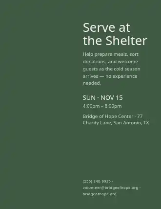 Serve at the Shelter — Homeless Shelters flyer template