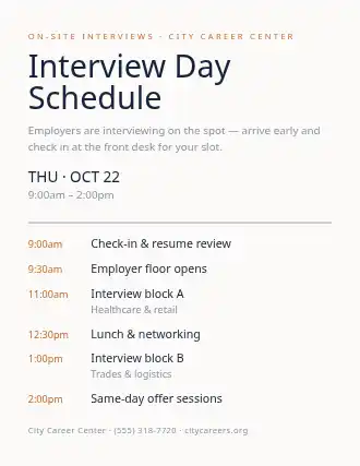 Interview Day Schedule — Job Fairs flyer template