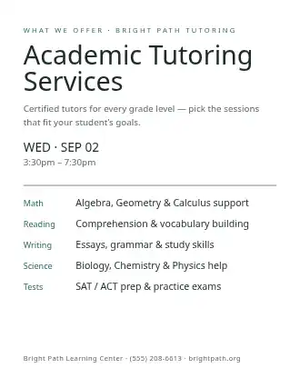 Academic Tutoring Services — Services Offered flyer template