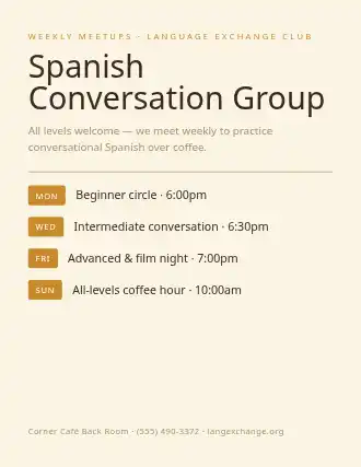 Spanish Conversation Group — Study Groups flyer template