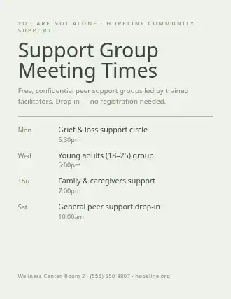 Support Group Meeting Times — Suicide Prevention flyer template