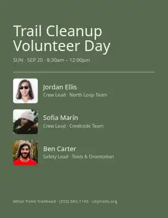 Trail Cleanup Volunteer Day — Volunteering flyer template