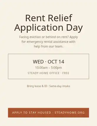 Rent Relief Application Day — Social Services flyer template