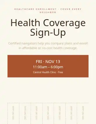 Health Coverage Sign-Up — Social Services flyer template