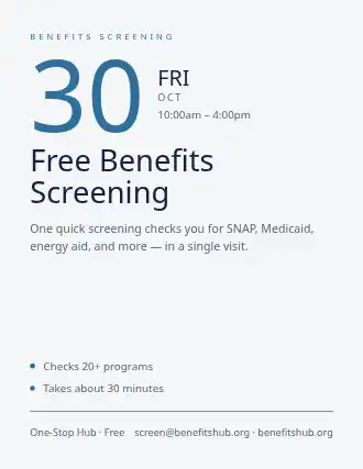 Free Benefits Screening — Social Services flyer template